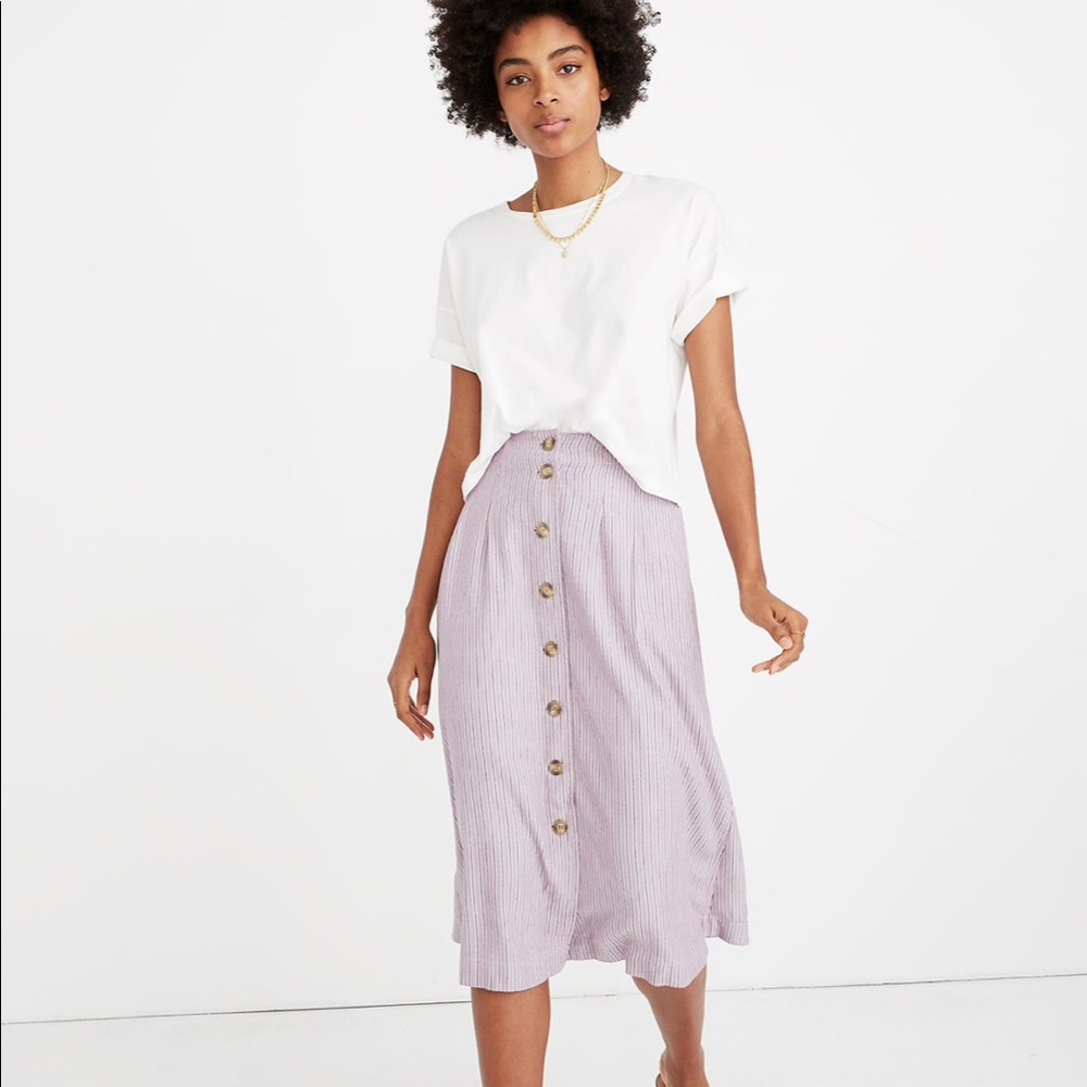 NWT Patio Button-Front Midi Skirt in Lilac Stripe